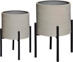 ARNIS Modern Plant Pots, Large Planters with Stand, Set of 2 Decorative Planters, Metal Pots with Drainage Holes for Living Room, Office, Garden or Balcony, 10.5 &12.25 Inch, Grey