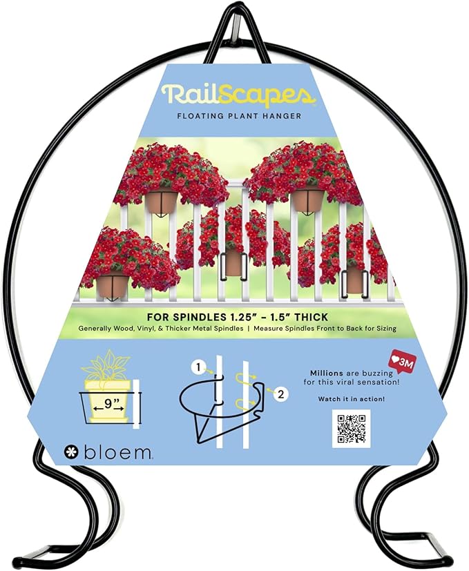 Bloem RailScapes Floating Railing Plant Clip for 1.25” - 1.5” Thick Spindles, 3-Pack