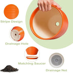 12 Inch Plant Pot, Ceramic Planters for Plants with Drainage and Saucer, Orange