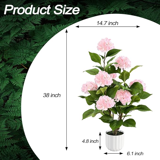 3FT Artificial Hydrangea Tree 2 Pack, Realistic Faux Hydrangea Plants in Pot with Pink Flowers, Lifelike Faux Greenery Home Indoor Outdoor Front Porch Garden or Wedding, Pink