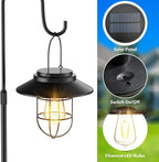 60.62'' Shepherd's Hook Stand Plant with Solar Lantern, Outdoor Floor Lamp, Wind Chime Hanger Stand, Waterproof Metal Adjustable Height Standing Pole Holder & Light for Patio Decor (2 Placement Racks)