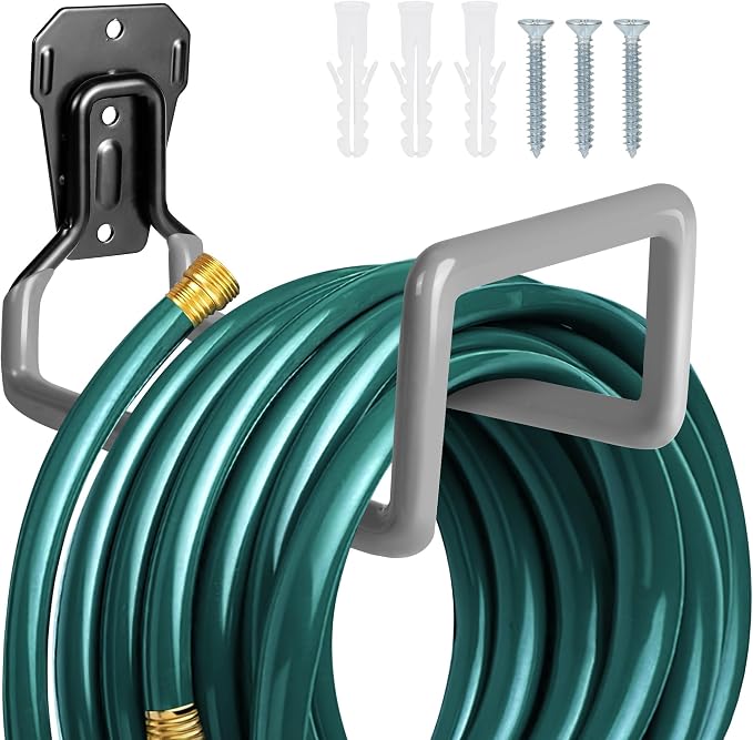 PeoMev 2PCS Water Hose Holder Wall Mount - Metal Hose Hanger Garden Hose Rack Heavy Duty Hose Storage for Outside Water Hose