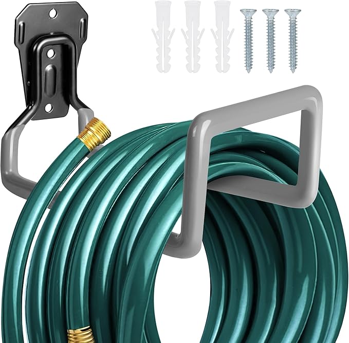 PeoMev Garden Hose Holder - Metal Garden Hose Reel Wall Mounted Water Hose Holders for Outside, Heavy Duty Hose Hanger for Water Hose Storage