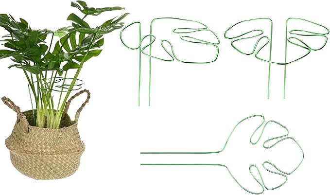 M METERXITY 3-Pack Monstera Plant Support, 11x5.9 Inch Reusable Sturdy Alloy Plant Support Stakes Unique Design for Potted Plants Flowers/Vegetables/Indoor Outdoor Climbing Plants [Green]