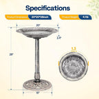 VIVOHOME Bird Bath for Outside, Polyresin Pedestal Bird Baths for Outdoor, Garden, 28 Inch Height Weather-Resistant Birdbaths with 20" Bowl, Gray