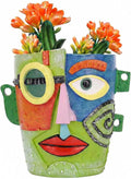 Abstract Face Planter Pot, Hand-Painted Resin Flower Pot with Top Opening for Planting, Decorative Planter for Indoor Plants, Art Accent Flowerpot Decor