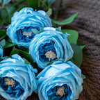 DUYONE Fake Flowers for Decoration Home Decor Artificial Flowers Austin Rose Peony Latex Fake Flower Living Room Decoration Vivid Pink Roses Peonies (Deep Blue 4pcs)