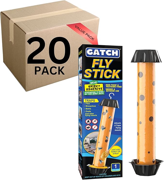 20pk GATCH Fruit Fly Trap, Fly Stick for Mosquitoes, Sticky Trap for Flies Gnats Wasp Flying Insects, Bug Catcher, Indoor or Outdoor Use, Ready to Use Home (20pk)