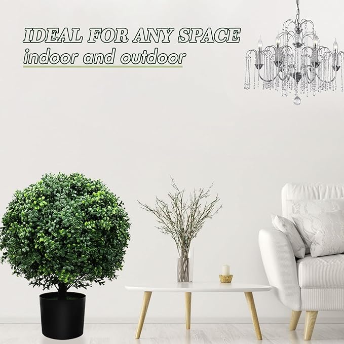 21-Inch Artificial Topiary Boxwood Ball Trees (Set of Two) – Lifelike, UV-Resistant Decor for Indoor & Outdoor Use – Enhance Your Space with Vibrant Greenery