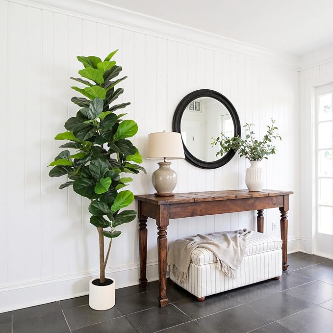 Artificial Fiddle Leaf Fig Tree 6FT with Planter Faux Trees Indoor Tall Artificial Tree, Stable Base, 84 Realistic Leaves, for Indoor/Outdoor Home Office Living Room Decor, Housewarming Gift