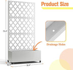 Metal Raised Garden Bed with Diamond Lattice Trellis, Outdoor Planter Box for Climbing Plants Vegetables Vines, Galvanized Garden Box with Drainage Holes and Wheels, White (35.4"L x 16.7"W x 73.2"H)