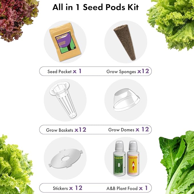 LYKOCLEAN Salad Romaine Lettuce Seed Pods for AeroGarden,Ahopegarden, iDOO Hydroponics Growing System,350 Seeds+ Including American Lettuce,Paris Island Cos Lettuce,Buttercrunch Lettuce (12-Pods)