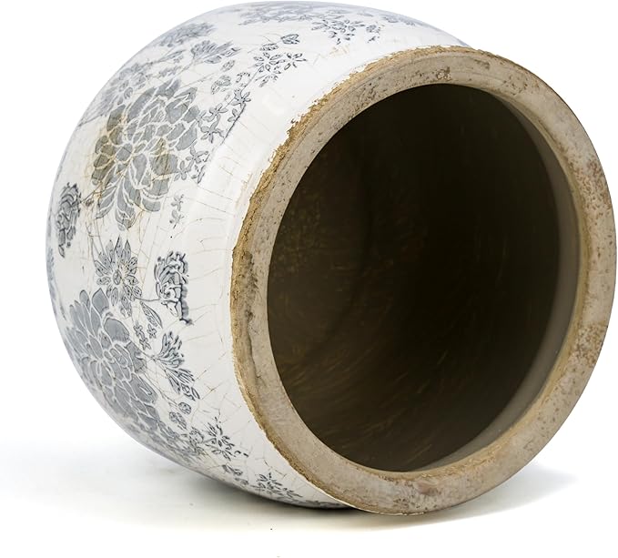 Dosayes Large Ceramic Pot for Planters, Ice Crack Glazed Flower Pot with Drainage Holes,5.91inch Vintage Planters for Indoor and Outdoor (Gray)