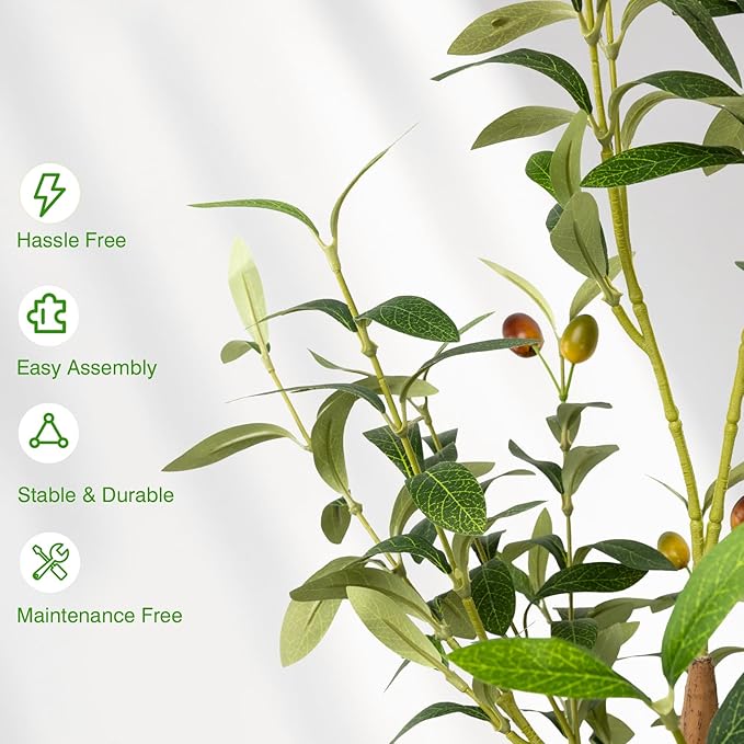 7FT Artificial Olive Tree - Indoor Tall Faux Olive Trees with Planter&Basket, Large Fake Olive Silk Tree Realistic Olive Plants with Branches and Fruits for Home Decor Office Living Room