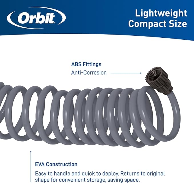 Orbit 27560 Coil Garden Hose, 50 Feet, with 8-Pattern Hose Nozzle (Gray)