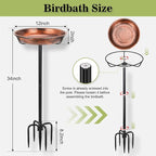 Gtongoko Metal Bird Bath for Outdoors, 34" Tall Bird Bath with 12" Removable Bowl, Heavy Duty 5-Prong Stable Base, Easy-to-Clean Heavy Duty Birdbath & Bird Feeder for Garden, Patio, Yard