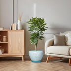 Ceramic Flower Pots - 10 Inch Ceramic Planter with Drainage Hole and Tray, Large Planters for Indoor Outdoor Plants, Decorative Planter, Living Room Decor, Plant Lover Gifts, Crackle Blue