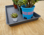 VUWEZ 4 Pack Plant Saucer Tray Rectangular, Plant Saucers for Indoors, Heavy Sturdy Plastic Plant Drainage Trays, Plant Drip Trays for Pots, Seed Starter Growing Tray (11 x 9 inch, Gray)