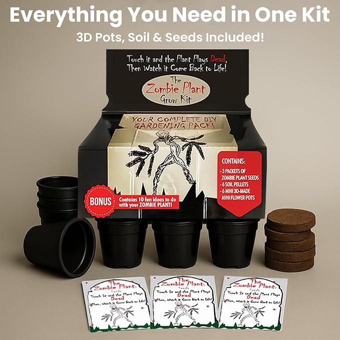 Zombie Plant Greenhouse Grow Kit – Touch It and Watch It Play Dead – Fun Indoor Plant that Revives in Minutes – Unique Gift for Dad, Men and Grandparents
