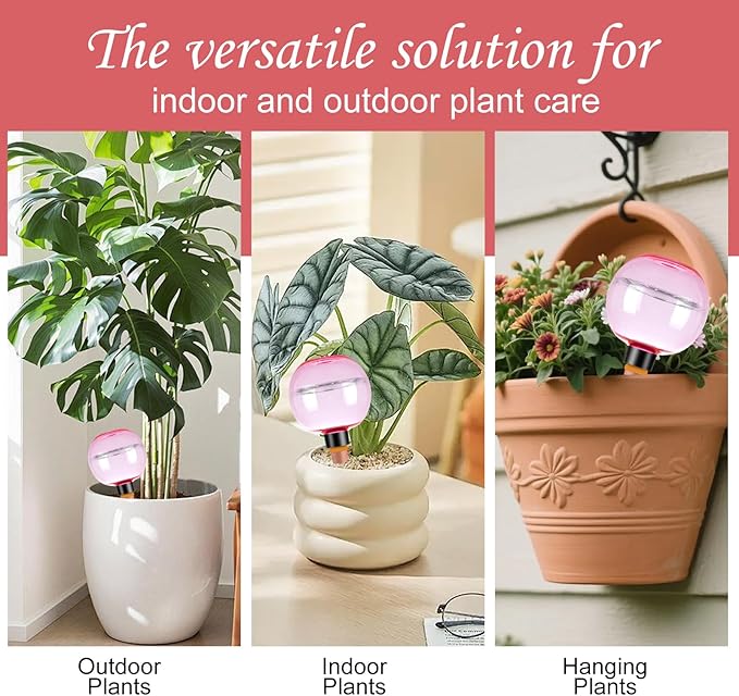 4 Pack Self Watering Globes 17oz Large Plant Watering Globes Top Fill, Self Water Planter Insert Indoor/Outdoor Plastic Water Bulbs Slow Release Terracotta for Plants, Pink