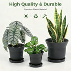 Bamworld Plant Pots Planters for Indoor Plants Flower Pots with Drainage Holes 3.5/4.9/6.3 Inch Set of 3 Plastic Planters for Outdoor Plants Garden Office Room Home Decor Textured Black