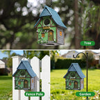 Bird Houses for Outside Cottage Garden Birdhouse –Green Resin Birdhouses for Outdoors with Flower and Stone Details for Bluebird Finches Cardinals Bird Nesting Garden, Patio, Yard
