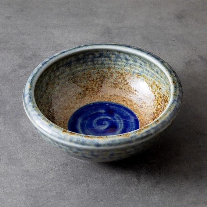 Wazakura Minoyaki Series Small Round Glazed Ikebana Flower Vase Made in Japan, Handpainted Floral Arrangement Pottery Supplies - Brown and Blue