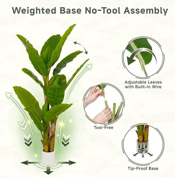 6ft Artificial Banana Tree Extra Tall Fake Plants Indoor for Living Room Large Faux Tree High End Realistic Floor Plant Big Silk Tree for Home Office Pet Friendly Large Indoor Plant Tropical Decor