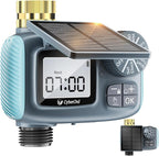 Solar Power Sprinkler Timer with Brass Inlet, CyberOrd Programmable Water Timer for Garden Hose, Hose Timers with Rain Delay/Manual/Automatic Watering System, Digital Irrigation for Yard, Lawn, Garden