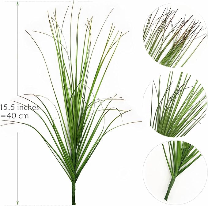 Artificial Wheat Grass Plants Fake Greenery Faux Onion Stems Plastic Plant Flowers Shrubs for Indoor Room Home Office Outdoor Decor Garden Porch Gardening Wedding Party DIY Wreath Decoration - 16 Pack