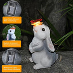 Solar Garden Statue Outdoor Decor Rabbit Figurines with LED Butterfly Lights, Bunny Statues Patio Ornament Decor for Lawn Balcony Yard, Gifts for Mum Grandmom on Birthday Mother's Day