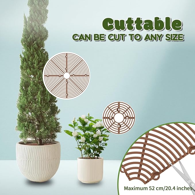 20.5 Inch Large Round Plant Pot Grid Cover, Cuttable Flower Pot Soil Covers Protectors from Animals, Dog Cat Digging Stopper with Deep Stakes for Indoor Outdoor Gardening (Coffee)