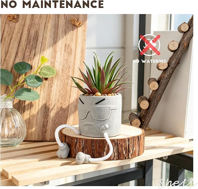Zerzsy Succulents Plants Artificial in Cement Pots with Hanging Leg, Small Fake Plant Kitchen Shelves Decor, Cute Office Decor Faux Succulents, Succulent Pots for Desk Shelf Decorations