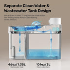 Cat Water Fountain, Wastewater Separation & No Filter Cotton, Pet Water Dispenser with 101oz/3L Large Capacity Tank, Wireless Automatic Water Fountains for Cats Indoor Cat Watering Supplies