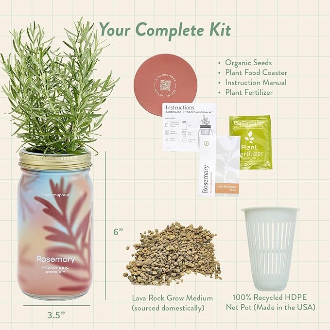 Modern Sprout Garden Jar & Herb Stripper Bundle Self-Watering Herb Grow Kit w/Recyclable Mason Jar + 3-in-1 Prep Peeler & Grater Plate - Indoor Gardening - Gift for Mother's Day (Rosemary & Parsley)