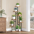 HOOBRO Corner Plant Stand Indoor, 7-Tier Plant Shelf for Multiple Indoor Plants, Corner Plant Rack Organizer, Square Flower Stand, for Living Room, Balcony, Patio, Rustic Brown and Black BF01HJ01