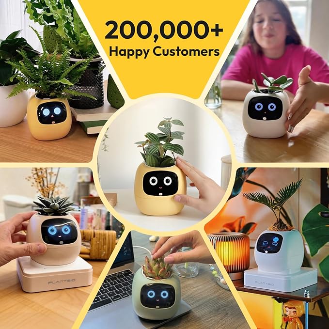 PLANTSIO Ivy Interactive AI Desk Companion, Smart Plant Pet with 100+ Expressions, Cute Indoor Planter for Office Decor, Unique Gift for Plant Lovers & Coworkers(Lemon)