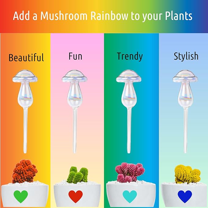 Little Green Leaf Automatic Plant Watering Globes Self Watering Planter Inserts (Set of 4) | Hands Free Clear Mushroom Glass Bulbs | Planter Spikes to Support Indoor & Outdoor Plant Health (180ml)