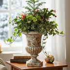 9 Inch Small Retro Urn Planter - Vintage Distressed Tabletop Flower Pot for Indoor Plants, Office Desk, Living Room Shelf & Patio Decor