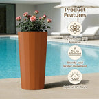 23.6" Tall Outdoor Planters Set of 2, Large Planters for Outdoor Plants for Porch Decor with Drainage Hole, Wide Stripe Design Porch Flower Pots for Indoor Pot Patio/Garden, Terracotta