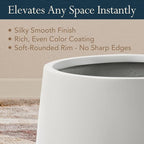 21" H x 19" D Premium Corso Fiberstone Round Tapered Planter with Drainage Hole, Smooth Finishes, Weather Resistant, Included 2 Extra Coco Mats (Light French Gray, 15" Pot Opening)
