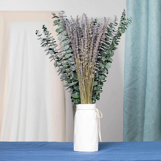 115 PCS Mixed Dried Eucalyptus Stems with Lavender Flowers Bundle for Shower, 17'' Natural Eucalyptus Leaves Branches Hanging Shower Plant for SPA Home Fragrance Bathroom Table Vase Decor