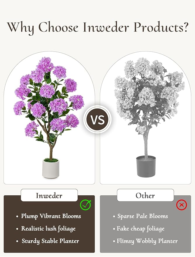 Artificial Flower Tree for Outdoor: 3.6ft Fake Crape Myrtle Tree Set of 2 for Front Porch Door Indoor Decor - Purple Realistic Silk Plant with Pot for Home Living Room Patio Decorations