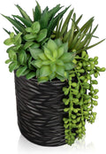 Hollyone Artificial Succulents in Pots Faux Succulents Plants Fake Succulent Arrangement Potted Plants with Black Ceramic Vase for Office Desk Bathroom Shelf Living Room Indoor Home Decor Large