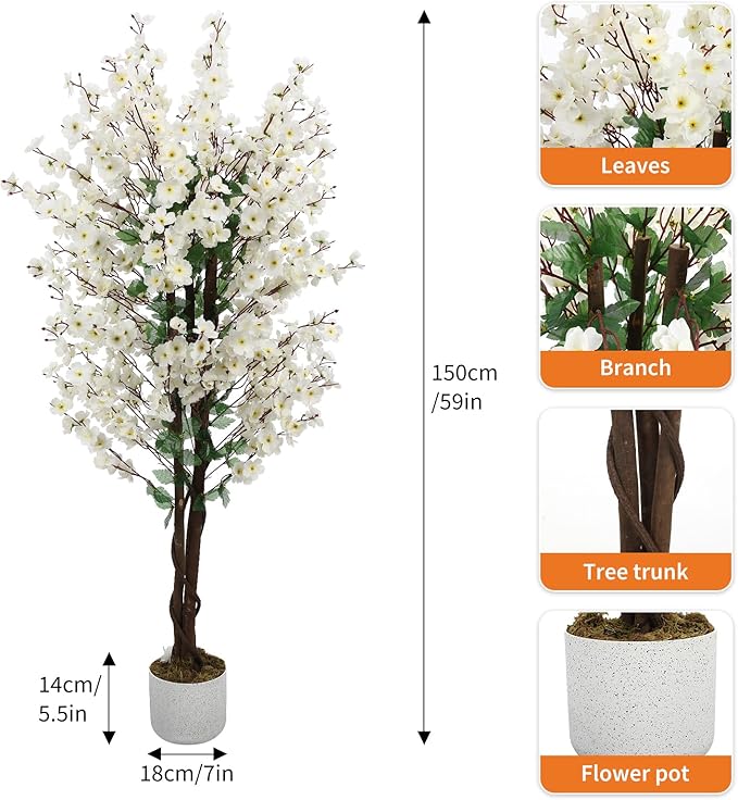 Garvee 5FT Artificial Wintersweet Tree in Pot, Fake Potted Flower Trees with Lifelike Plum Blossom, Decorative Evergreen Flowers Plants Indoor, for Home Living Room Outdoor Office Decor