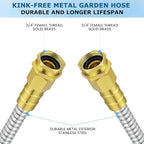Short Stainless Steel Metal Garden Hose 3 ft, 3/4" Female to Female Solid Brass Connector, Small Leader Hose for Hose Reel, Durable, Flexible, Lightweight, Outdoor Water Hose Extension Adapter