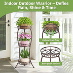 KMOTASUO 3 Tier Tall Plant Stand Indoor Outdoor for Large Planter, Multiple Level Flower Holder Organizer Rack for Patio Office Bathroom Corner, Sturdy Heavy Duty Metal, Vertical Display, Bronze