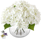 Leftover Hydrangea Artificial Flowers with Vase,White Real Touch Hydrangea Flowers with Butterfly,Faux Hydrangea Flowers for Floral Centerpieces for Tables,Home Decor,Wedding Decor,Coffee Table Decor