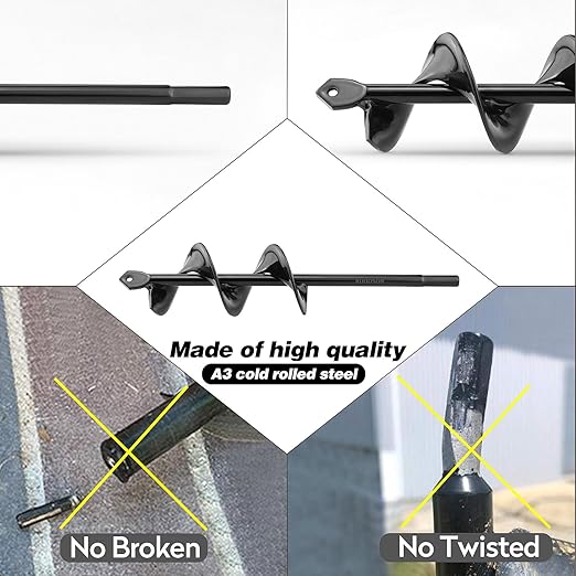 2"(D) x9(L) Auger Drill Bit, Ruooson Garden Spiral Bit, SpiralPlanter for Planting, Flower Bulb Auger Rapid Planter Digger for 3/8" Hex Drive<1Pcs>