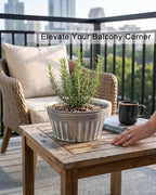 vensovo 9 Inches Silver Metal Rustic Plant Pots - 4 Pcs Large Shallow Galvanized Planters with Drain Hole and Rubber Plug, Rustproof Tin Bucket Succulent Pot Indoor Farmhouse Vintage Style for Decor